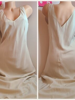 Banana Republic 100% Silk Nude V-neck Sleeveless Midi Dress Size 14